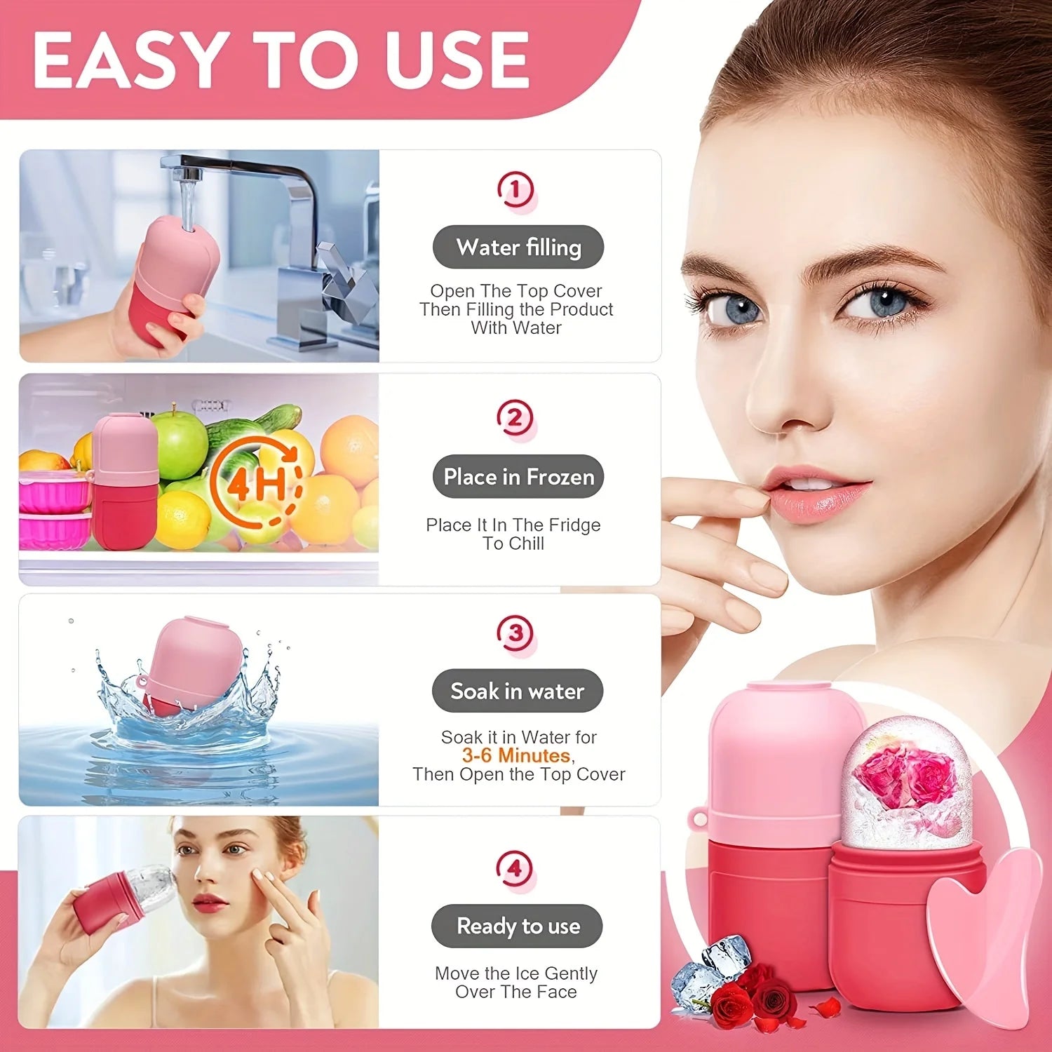 Silicone Cube Tray Shape Face Facial Ice Roller Massage Face Massage Roller Frozen Facial Reusable Ice Face Roller Skincare Tool Badiee Stylez
