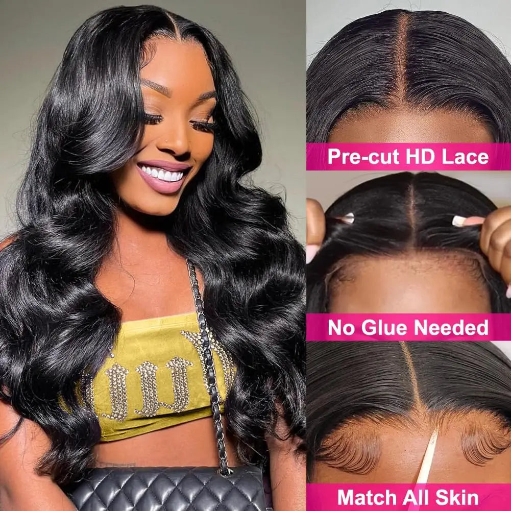 Body Wave Glueless Human Hair Wig Lace Front Wig Ready to Wear 4x4 Glueless Body Wave Lace Closure Wig Human Hair Wig for Women Badiee Stylez