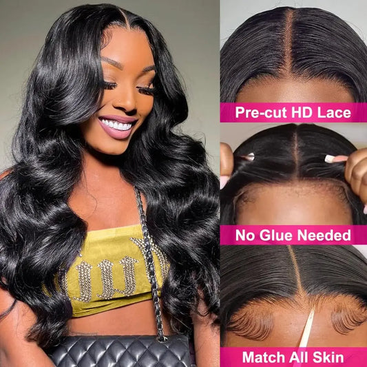 Body Wave Glueless Human Hair Wig Lace Front Wig Ready to Wear 4x4 Glueless Body Wave Lace Closure Wig Human Hair Wig for Women Badiee Stylez