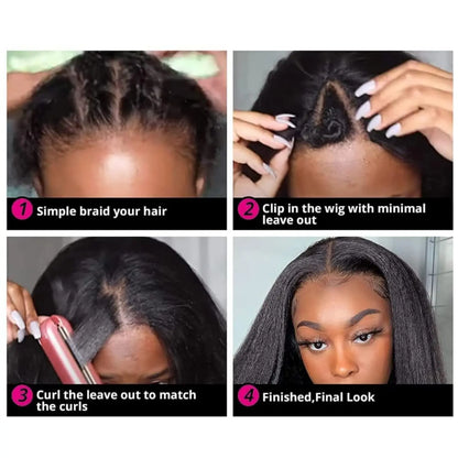 Afro Kinky Straight V Part Wigs with Bouncy Curls Short Synthetic Glueless Wigs for Black Women No Leave Out Clip in Half Wigs Badiee Stylez