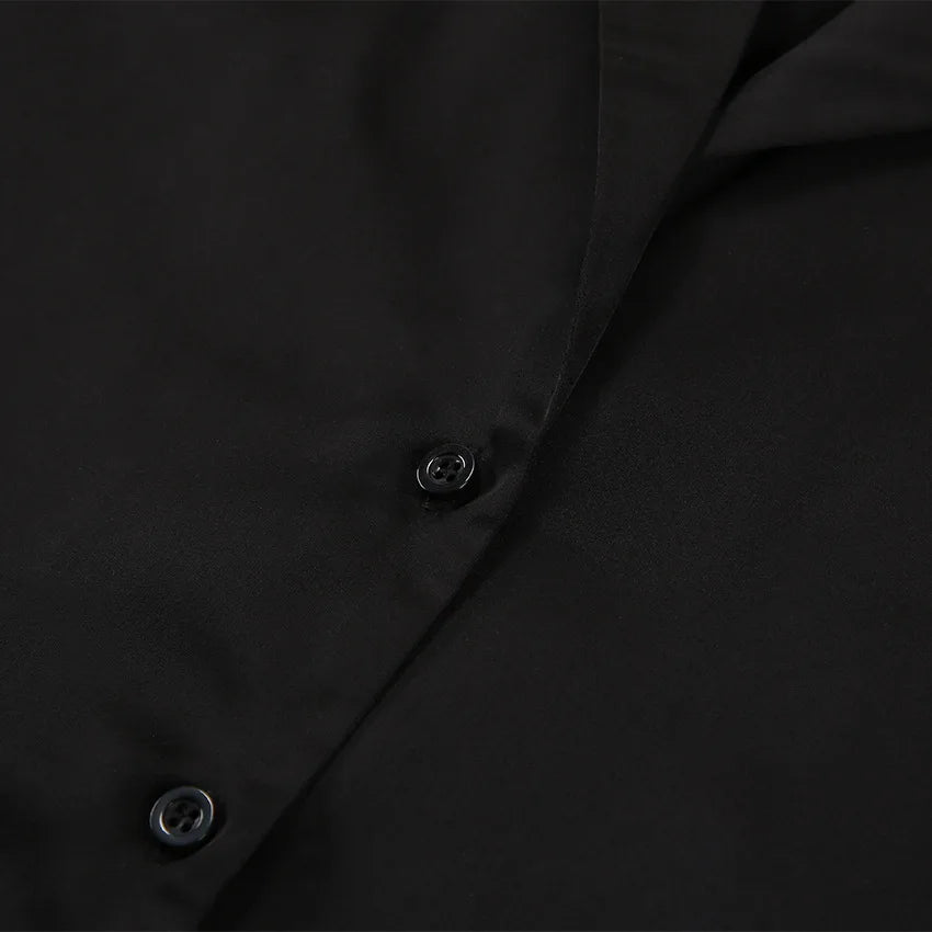 NHKDSASA Oversized Satin Silk Sleepwear Low Cut Sexy Pajamas For Women Single-Breasted Long Sleeves Wide Leg Pants Trouser Suits