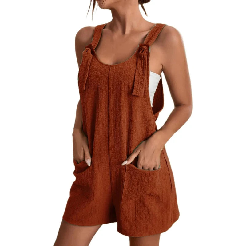 Fashion Women's Jumpsuit Summer 2024 Strappy Sleeveless Casual Loose Solid With Pockets Short Overalls Office Ladies Streetwear Badiee Stylez