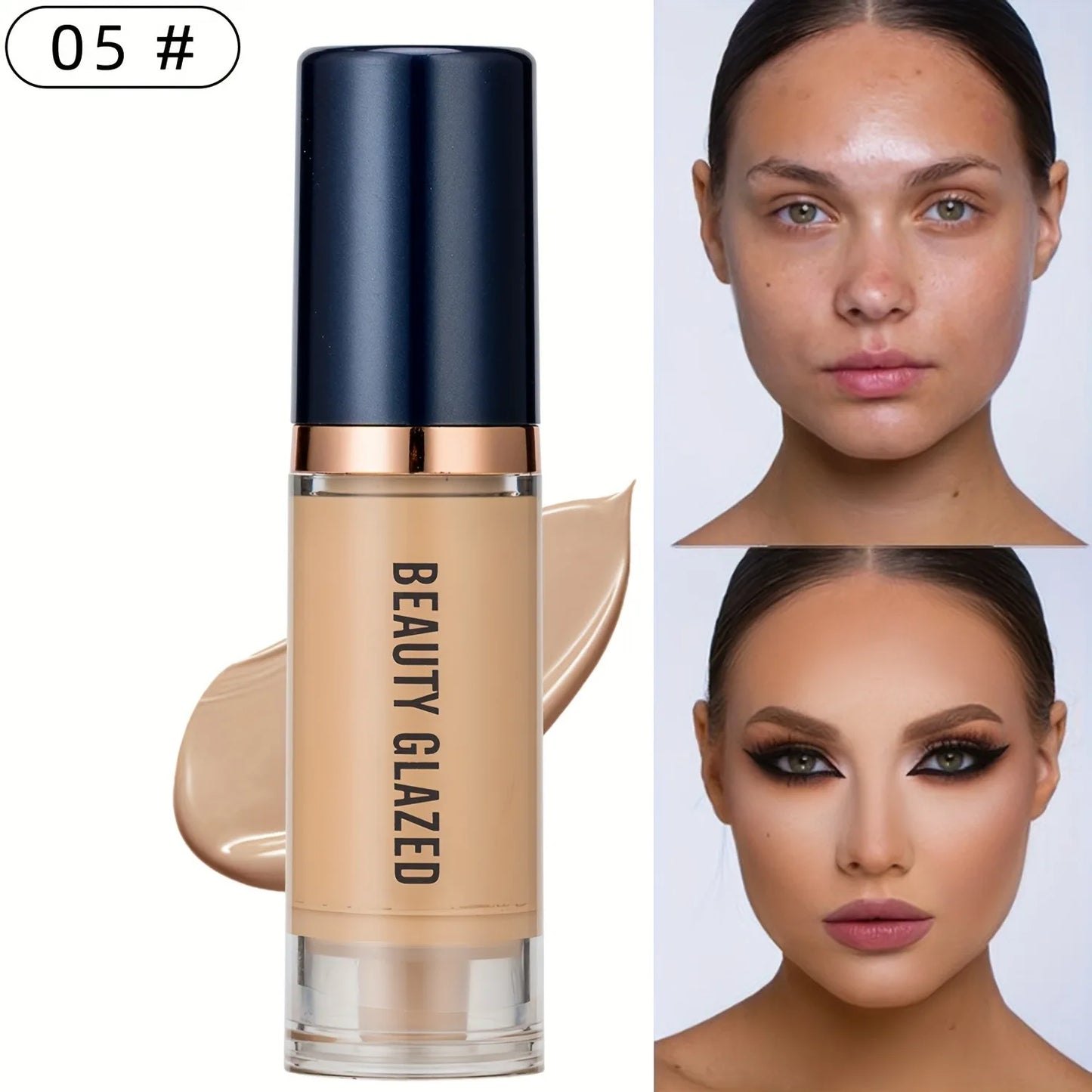 Beauty Glazed 6 Color Liquid Foundation Concealer - Full Coverage, Long-Lasting, Waterproof, Natural Effect, 05