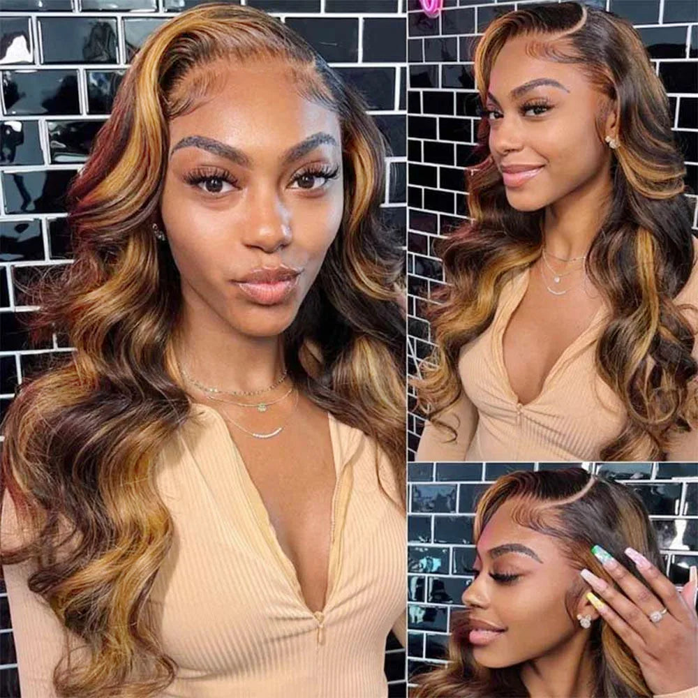 Highlight Body Wave 30 Inch Lace Front Human Hair Wigs 13x6 13x4 HD Lace Frontal Wig Invisible Strap 360 Full Lace Glueless Wig