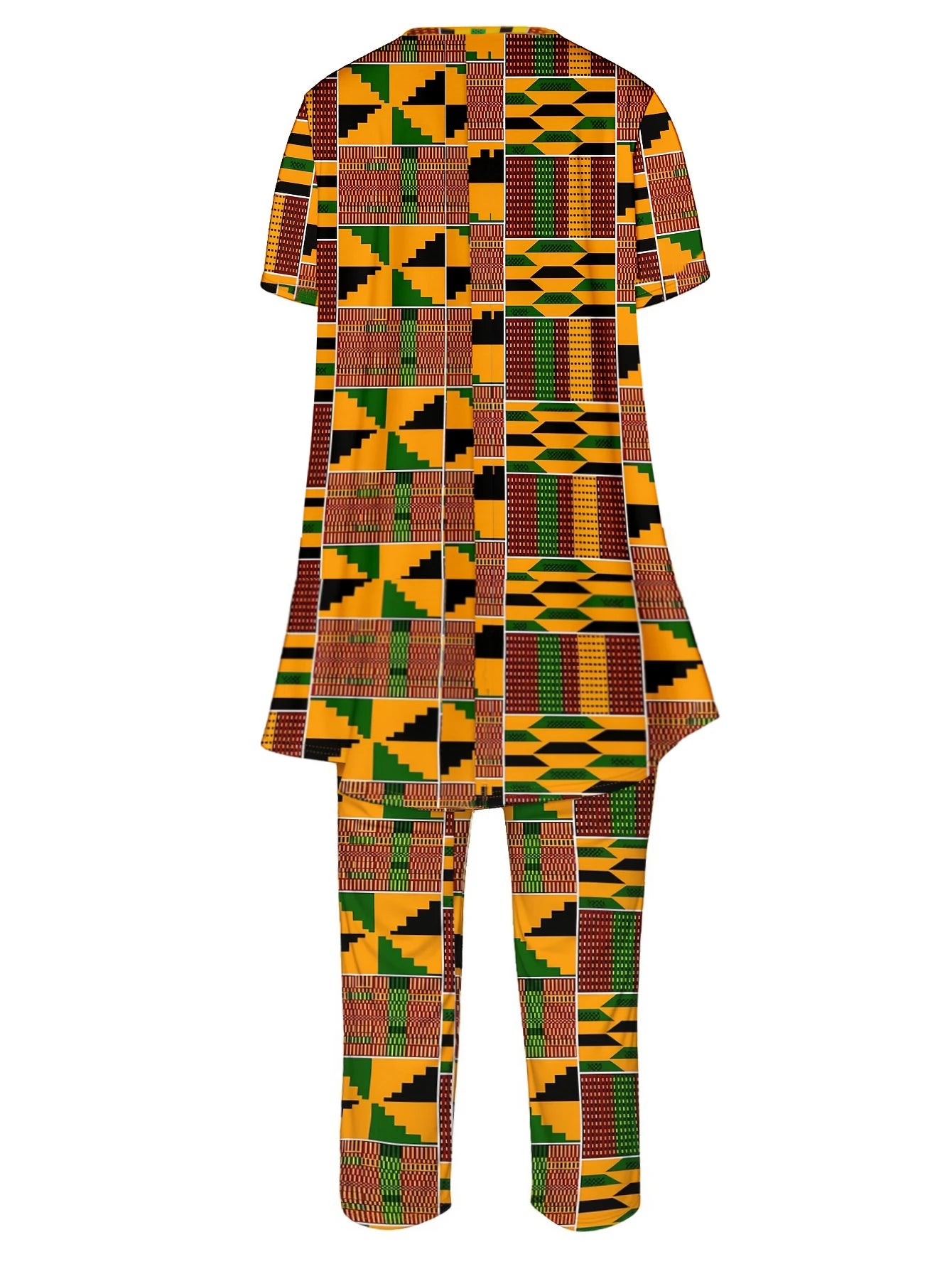 Plus Size European and American Multicolored Plaid Geometric Print Outfit, Fashionable Wide-Leg Pants Set, Comfortable to Wear,