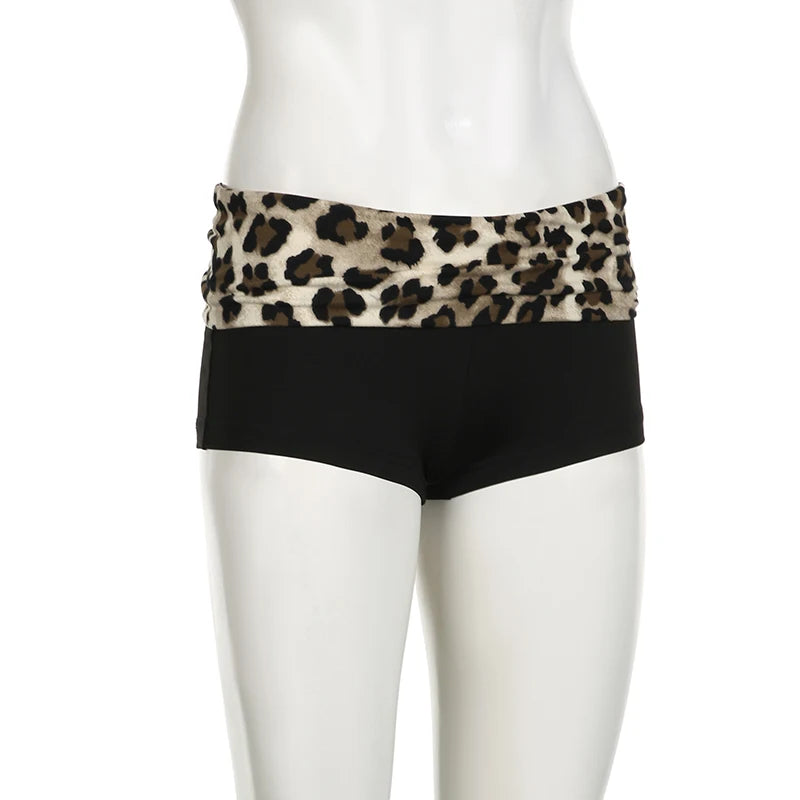 Rockmore Leopard Contrast Patchwork Mini Shorts Low Rise Slim Sexy Bottoms Casual Skinny Women Hot Shorts Baddie Outfits 2025