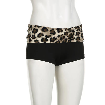 Rockmore Leopard Contrast Patchwork Mini Shorts Low Rise Slim Sexy Bottoms Casual Skinny Women Hot Shorts Baddie Outfits 2025
