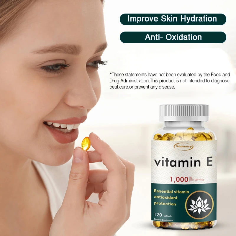 Vitamin E 1000IU Capsules - for Antioxidant, Skin, Cellular Respiration & Cardiovascular Health Support - 120 Capsules