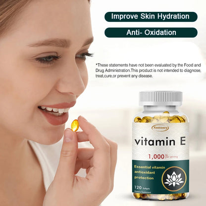 Vitamin E 1000IU Capsules - for Antioxidant, Skin, Cellular Respiration & Cardiovascular Health Support - 120 Capsules