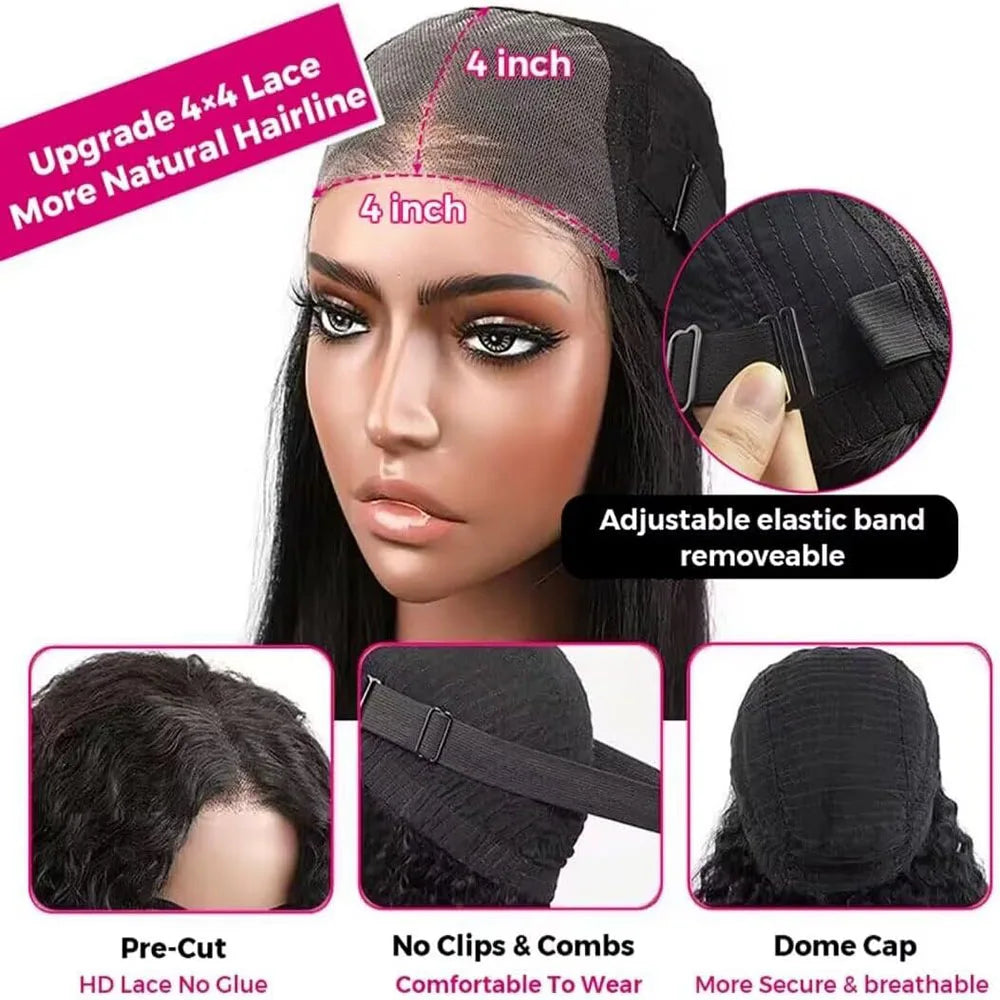 Deep Curly Wear and Go Glueless Wigs Lace Front Wigs Human Hair for Women Transparent 4x4 Glueless Lace Closure Wigs Curly Hair Badiee Stylez