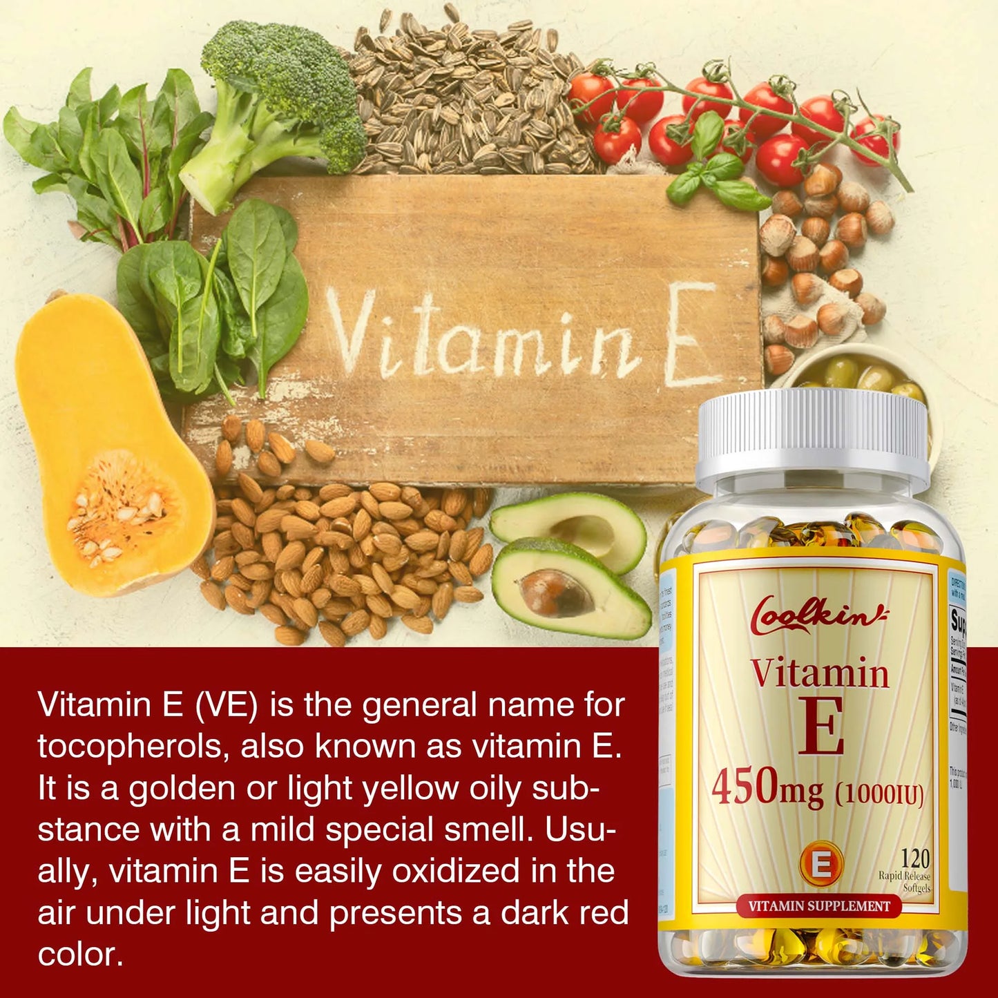 Vitamin E Capsules 450mg - Skin Firming, Wrinkle Reduction, Anti-aging, Antioxidant - 120 Capsules