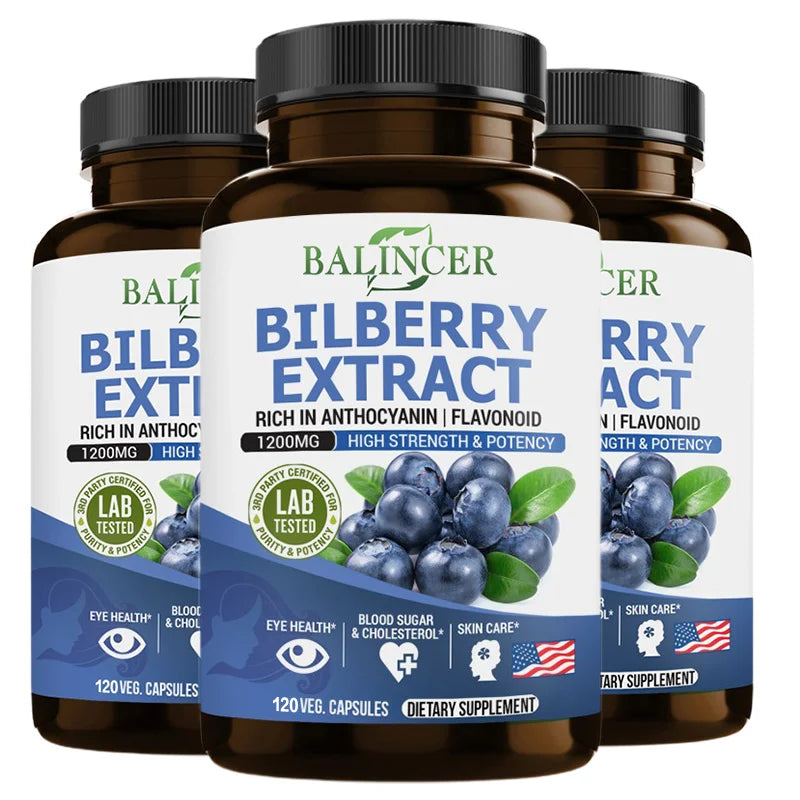 Bilberry Extract Supplement - Anthocyanins Antioxidants Vitamins Eye Support Heart Brain Skin Health