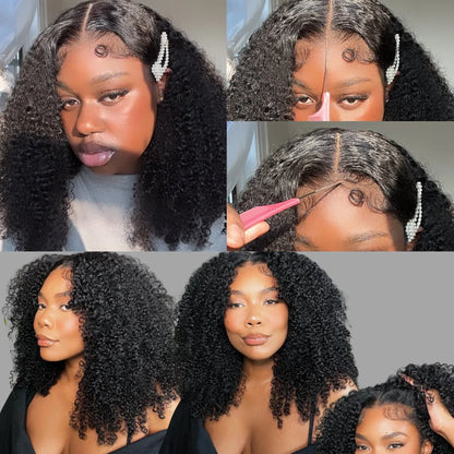 UNICE Hair Kinky Curly Wig Human Hair Pre Cut 7x5 Lace Wig Pre Bleached Pre Plucked Gluless Wig Human Hair Ready To Wear