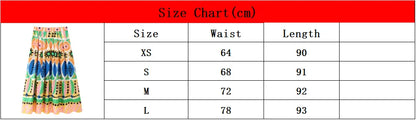 GDSTUFF Women Long Pleated Skirt Stylish Prints High Waist Back Zipper Ankle Length Vacation Bottlow Wear