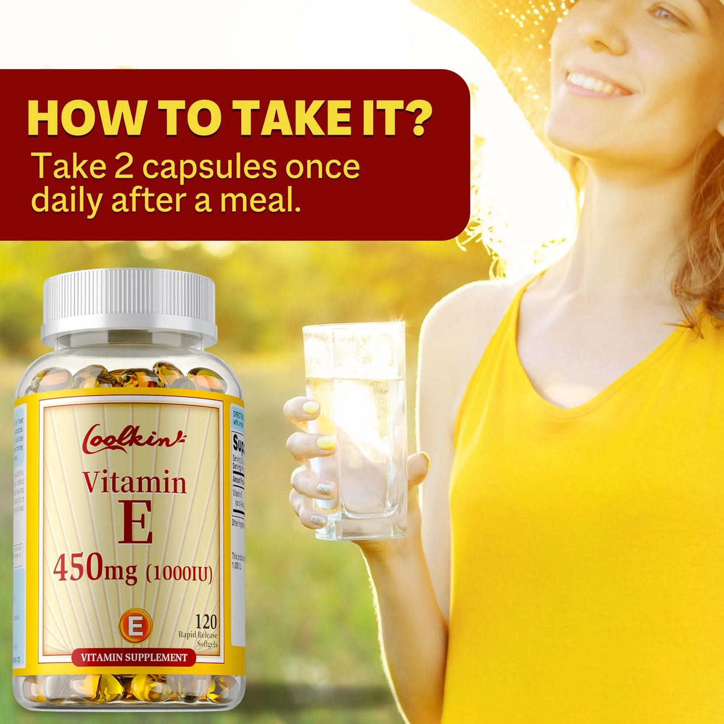 Vitamin E Capsules 450mg - Skin Firming, Wrinkle Reduction, Anti-aging, Antioxidant - 120 Capsules