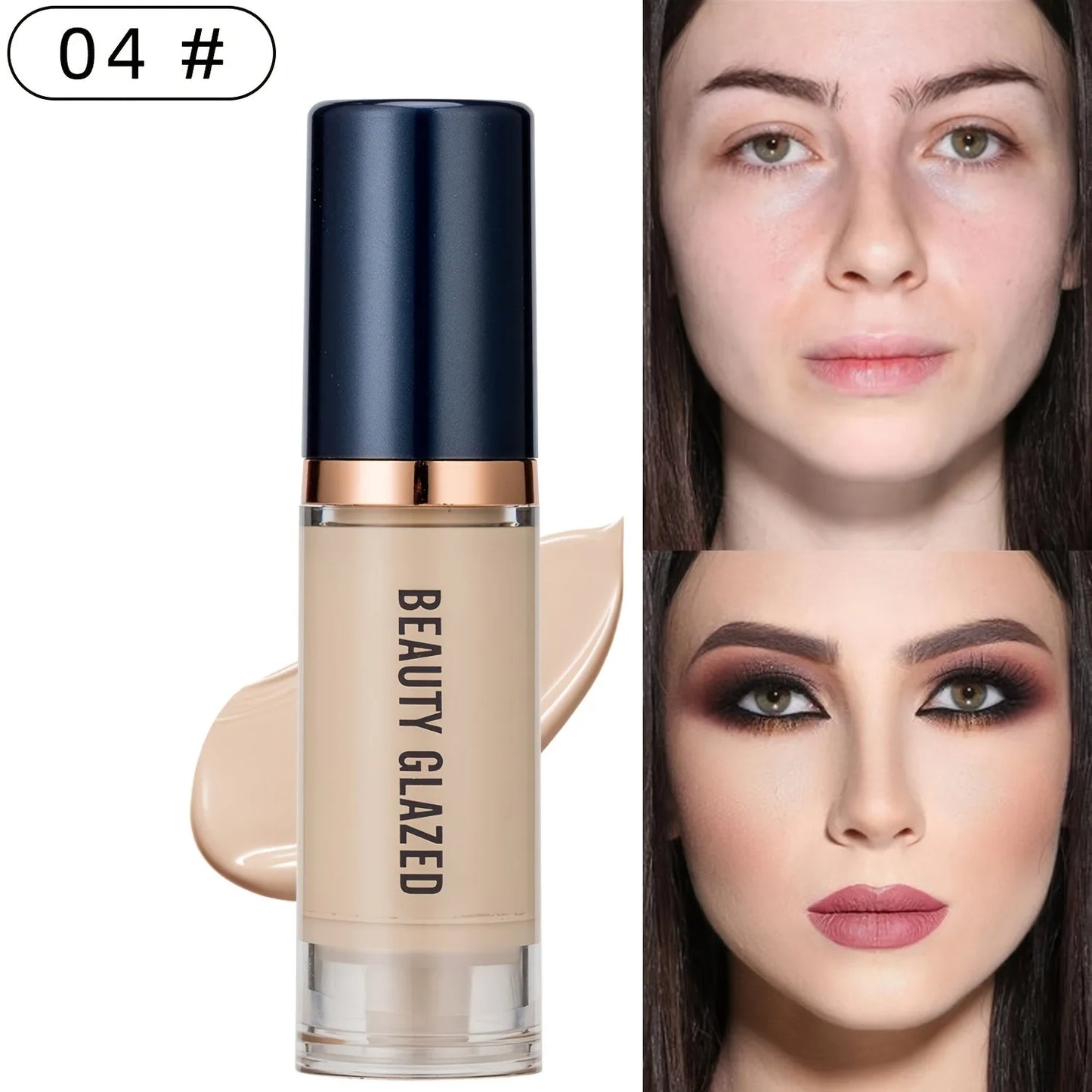 Beauty Glazed 6 Color Liquid Foundation Concealer - Full Coverage, Long-Lasting, Waterproof, Natural Effect, 04
