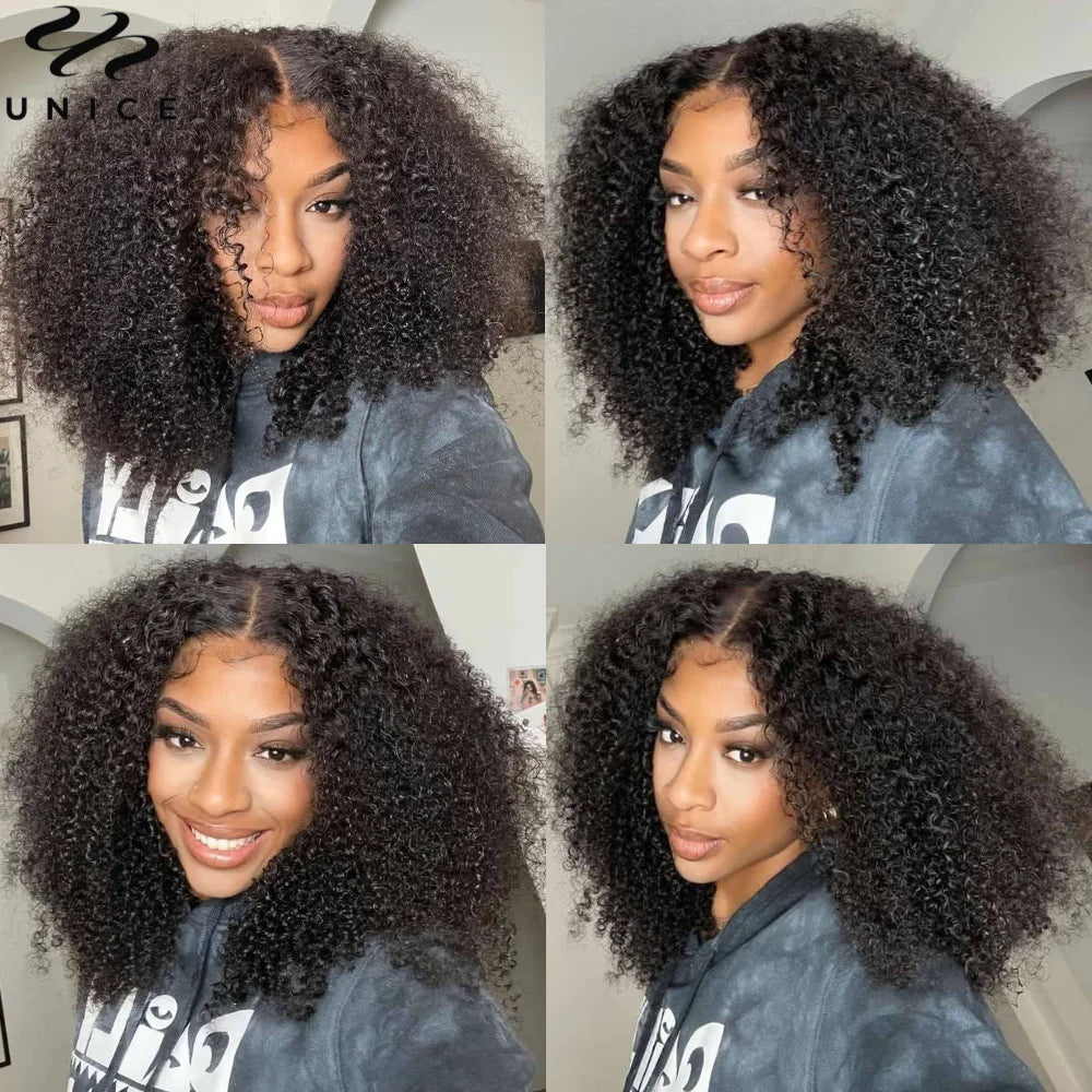 UNICE Hair Kinky Curly Wig Human Hair Pre Cut 7x5 Lace Wig Pre Bleached Pre Plucked Gluless Wig Human Hair Ready To Wear
