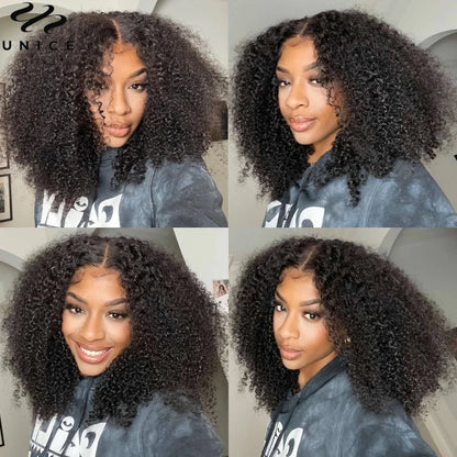 UNICE Hair Kinky Curly Wig Human Hair Pre Cut 7x5 Lace Wig Pre Bleached Pre Plucked Gluless Wig Human Hair Ready To Wear