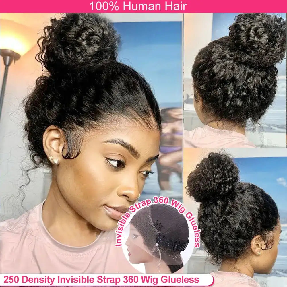 250 Density Invisi Strap 360 Full Hd Curly Glueless Wig Human Hair PrePlucked 30 Inch Lace Front Wig Deep Curly Wave Frontal Wig