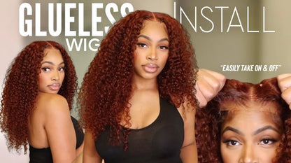 UNice Hair 7x5 Bye Bye Knots Wig Human Hair Reddish Brown Curly Lace Wig Wear Go Glueless Wig Pre Cut Bleached Lace Closure Wig