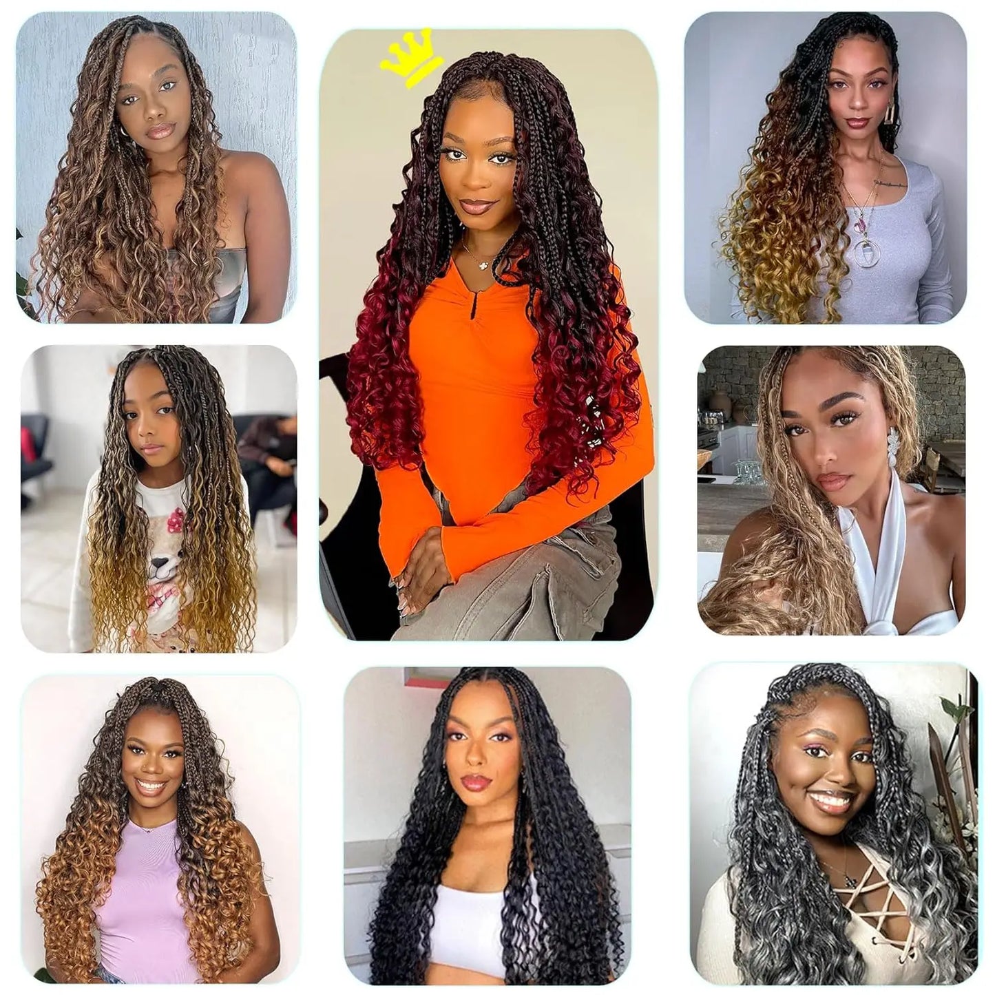 Synthetic Goddess Box Braids Crochet Hair With Curly Ends, Pre Looped Bohomian Crochet Box Braiding Hair Extensions for Women