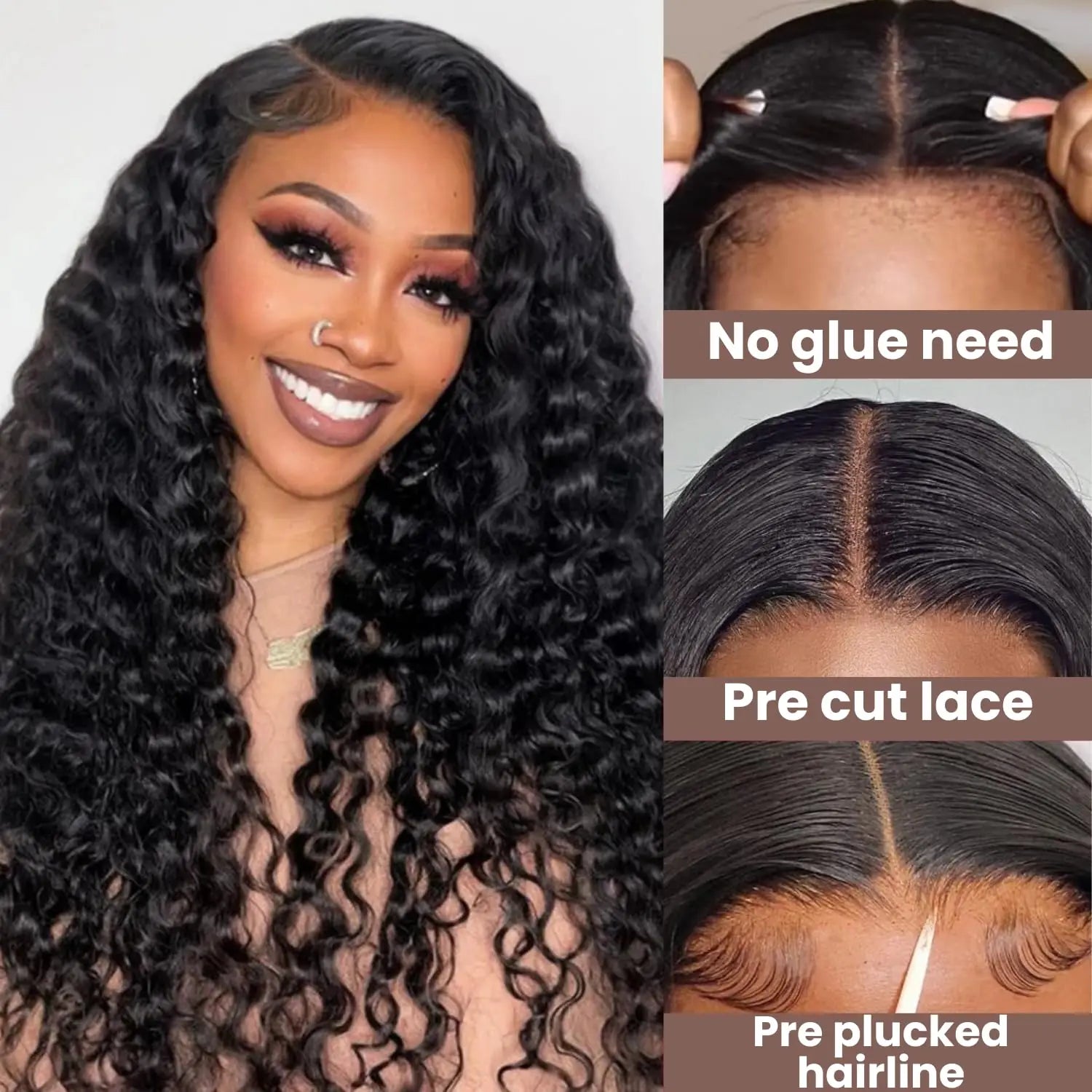 Wear and Go Glueless Wigs Human Hair Deep Wave Lace Front Wigs 4x4 HD Lace Closure Wigs Human Hair No Glue Ready to Wear Wig Badiee Stylez