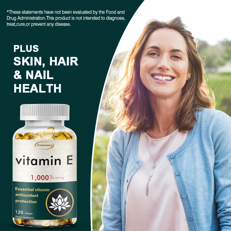 Vitamin E 1000IU Capsules - for Antioxidant, Skin, Cellular Respiration & Cardiovascular Health Support - 120 Capsules