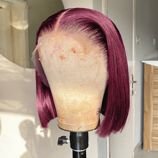 99J Burgundy Straight 13x4 Lace Frontal Bob Wigs Brazilian 100% Human Hair For Women WineRed Lace Front Human Hair Wig Short Bob Badiee Stylez