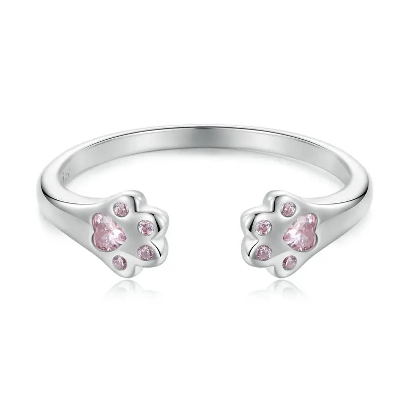 WOSTU 925 Sterling Silver Cat Pet Adjustable Rings For Women Animal Dog Open Ring Family Daughter Birthday Jewelry Girl Gift SCR1050-E