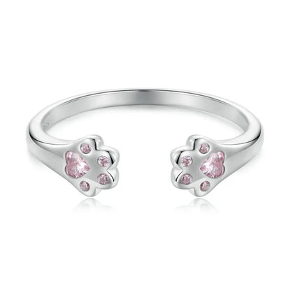 WOSTU 925 Sterling Silver Cat Pet Adjustable Rings For Women Animal Dog Open Ring Family Daughter Birthday Jewelry Girl Gift SCR1050-E