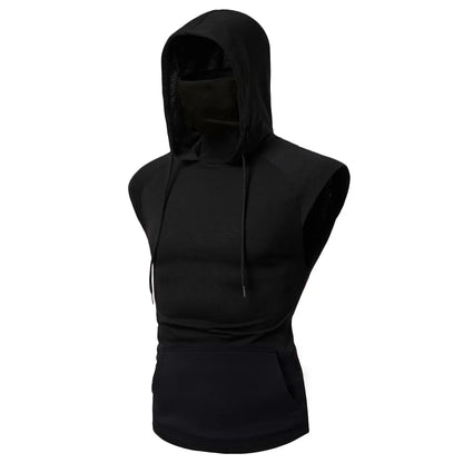 new Mens Gym Thin Hoodie Long Sleeve Hoodies With Mask Sweatshirt Casual Splice Large Mask Hoodie Sweatshirt Hooded Tops Cycling Sleeveless mask 1