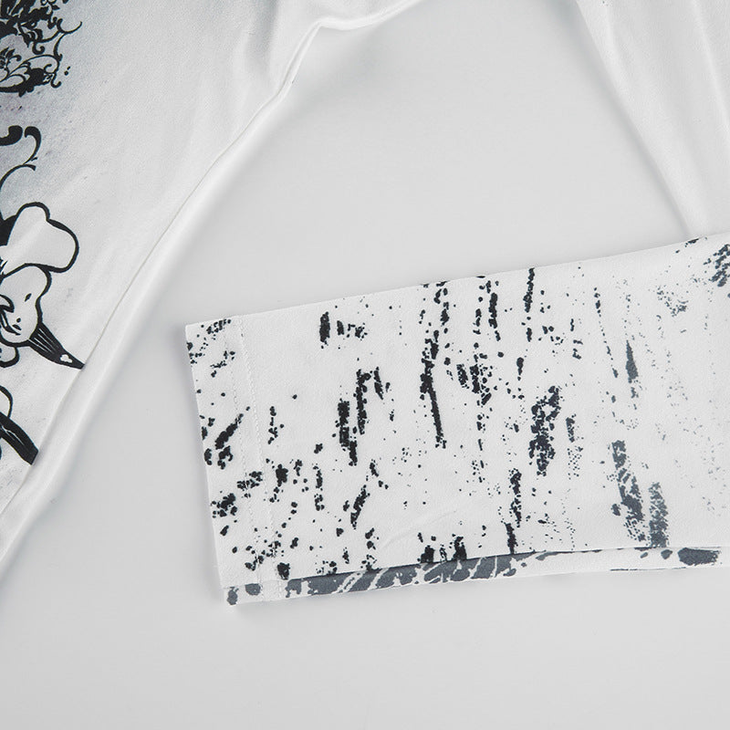 Women Long Sleeve Tops Gothic Graphic Print T-shirt Spring Fall Slim Fit Tee Tops Casual Shirts Y2K Aesthetic Clothes