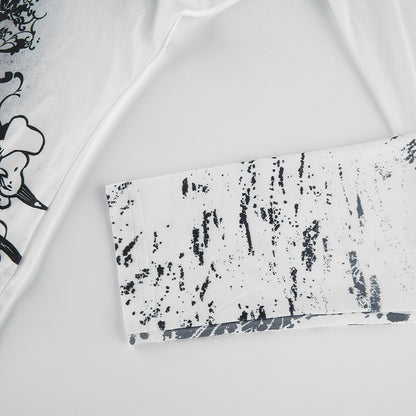 Women Long Sleeve Tops Gothic Graphic Print T-shirt Spring Fall Slim Fit Tee Tops Casual Shirts Y2K Aesthetic Clothes