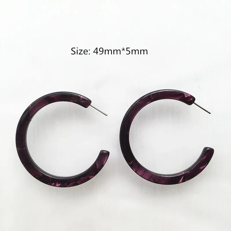 UJBOX 32 Styles Top Quality Acetate Hoop Earrings For Women Leopard Colored Pink Green Yellow Red Blue Acetic Acid Earrings Big size 2