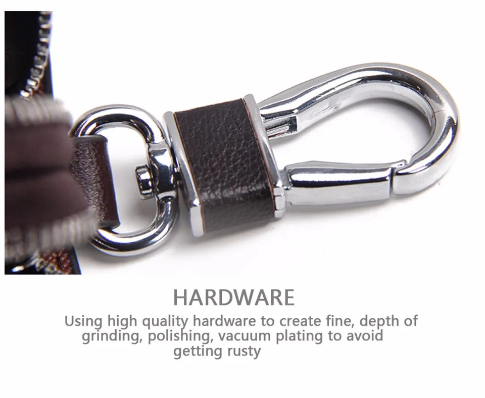 CONTACT'S Classic New Double Zip Men's Genuine Cow Leather Car Key Holder Multifunction Housekeeper High Class Motor Key Case