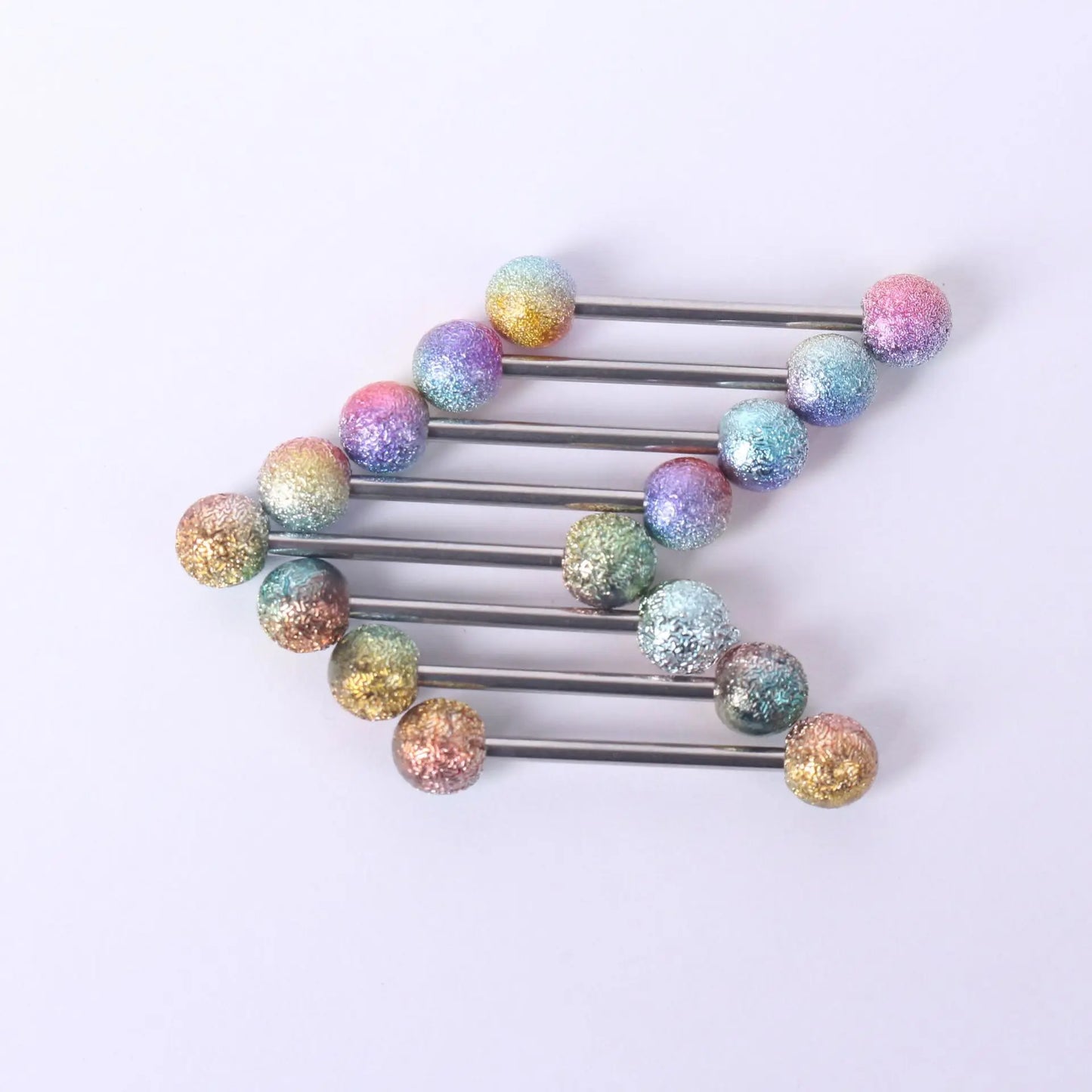 6PCS Stainless Steel Glorious Tongue Ring Bulk 14G Nipple Piercing Bar Lot Glitter Tongue Piercing Set Barbell Piercing Jewelry Matte 6PCS