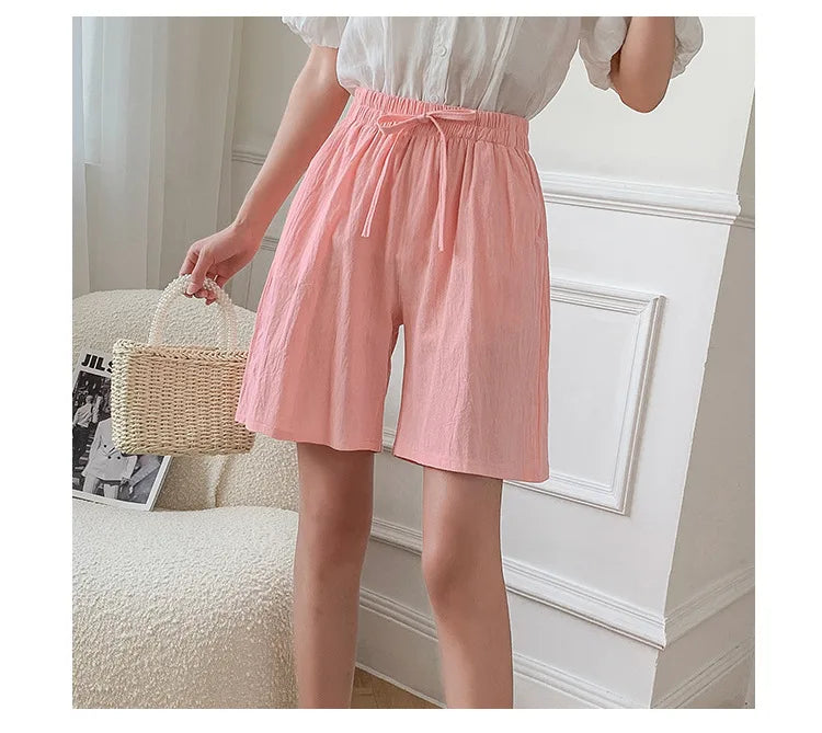 2024 Women Cotton Shorts,Summer Casual Solid Two Pockets shorts high waist loose shorts for girls Soft Cool female shorts