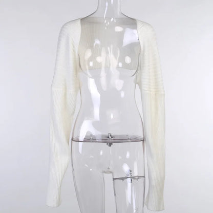 Tossy White Women Sweater Shrugs Cropped Top Full Lantern Sleeve Knitwear Pullover Sexy Summer High Street Outwear 2023 Spring