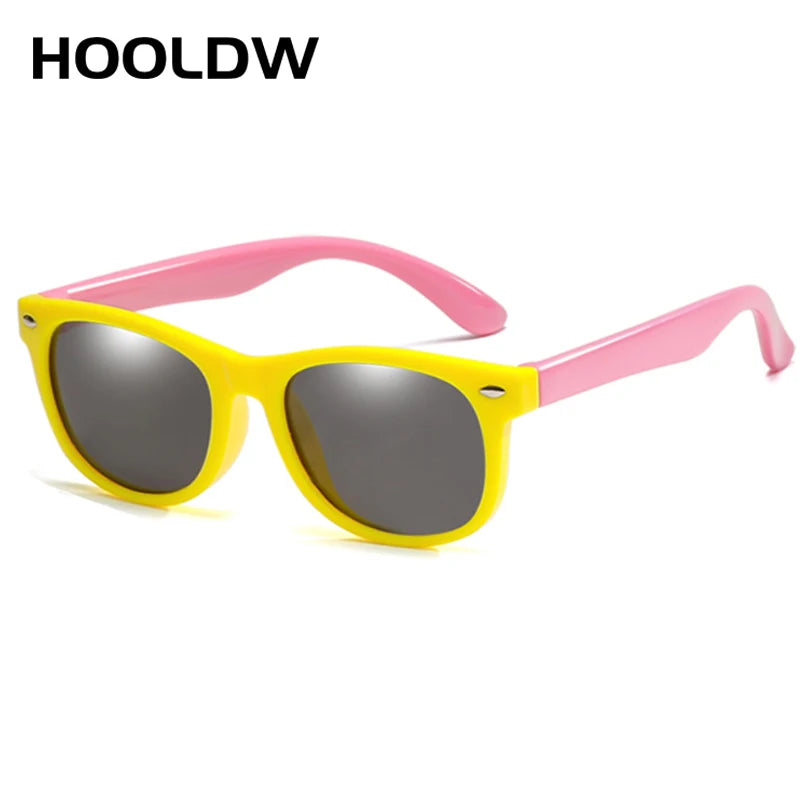 HOOLDW New Kids Sunglasses Children Polarized Sun Glasses Boys Girls Glasses Silicone Flexible Safety Baby Shades UV400 Eyewear yellow pink