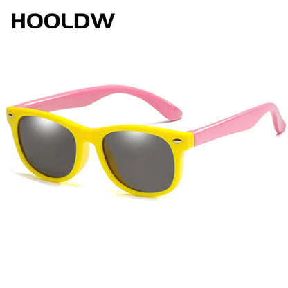 HOOLDW New Kids Sunglasses Children Polarized Sun Glasses Boys Girls Glasses Silicone Flexible Safety Baby Shades UV400 Eyewear yellow pink