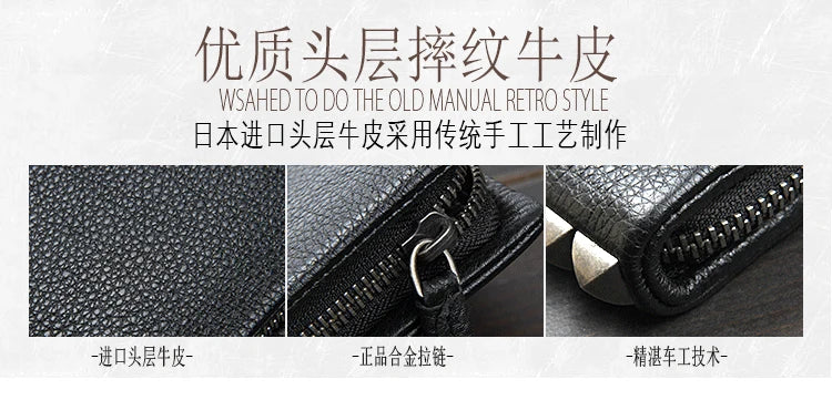 Vintage Genuine leather wallet Men leather long wallet men purse clutch bag male money clips zip around money bag card holder