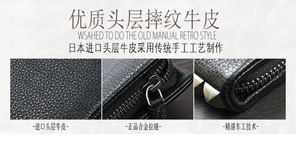 Vintage Genuine leather wallet Men leather long wallet men purse clutch bag male money clips zip around money bag card holder
