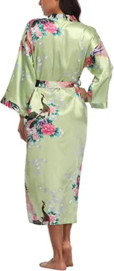 Sexy Women Long Robe With Pocket Wedding Bride Bridesmaid Dressing Gown Rayon Kimono Bathrobe Large Size S-XXXL Night Dress
