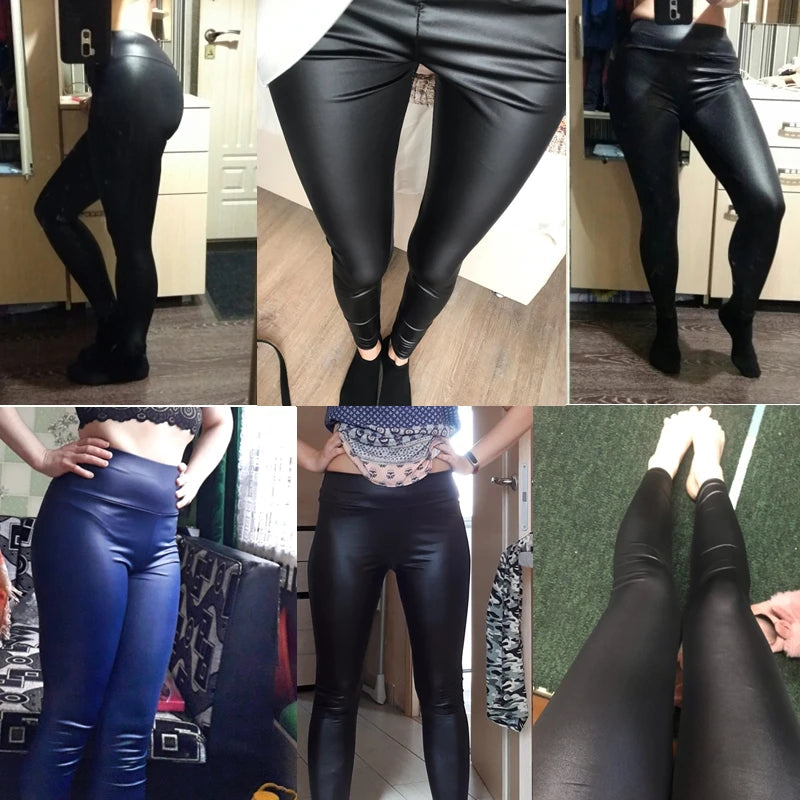 New PU Leather Pants for WOMEN'S Colorful High Waisted Tight Fitting Slimming and Yoga Leggings for External Wear