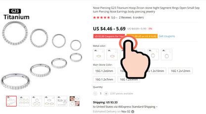 New G23 Titanium Piercing High Quality CZ Nose Ring Earrings 8/10/12mm Body Jewelry 16G ASTM f136 Titanium Nose Septum Piercings