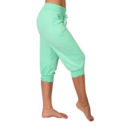 4XL Women Pants Summer Ladies 3/4 Trousers Casual Solid Color Low Rise Drawstring Pockets Sports Pants Shorts For Female