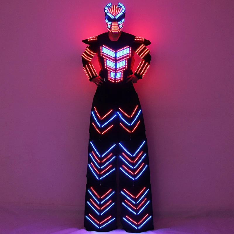 LED Robot Suit Clothes Kryoman Stilts Walker Luminous Costume High Heel Predator LED Robot Costume Laser Helmet Badiee Stylez