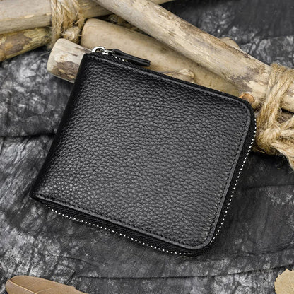 2023 New Short Wallet Men Women Vintage Fashion Card Holder Zipper Coin Purse Crazy Horse Leather Mens Slim Zipper Purse Wallet