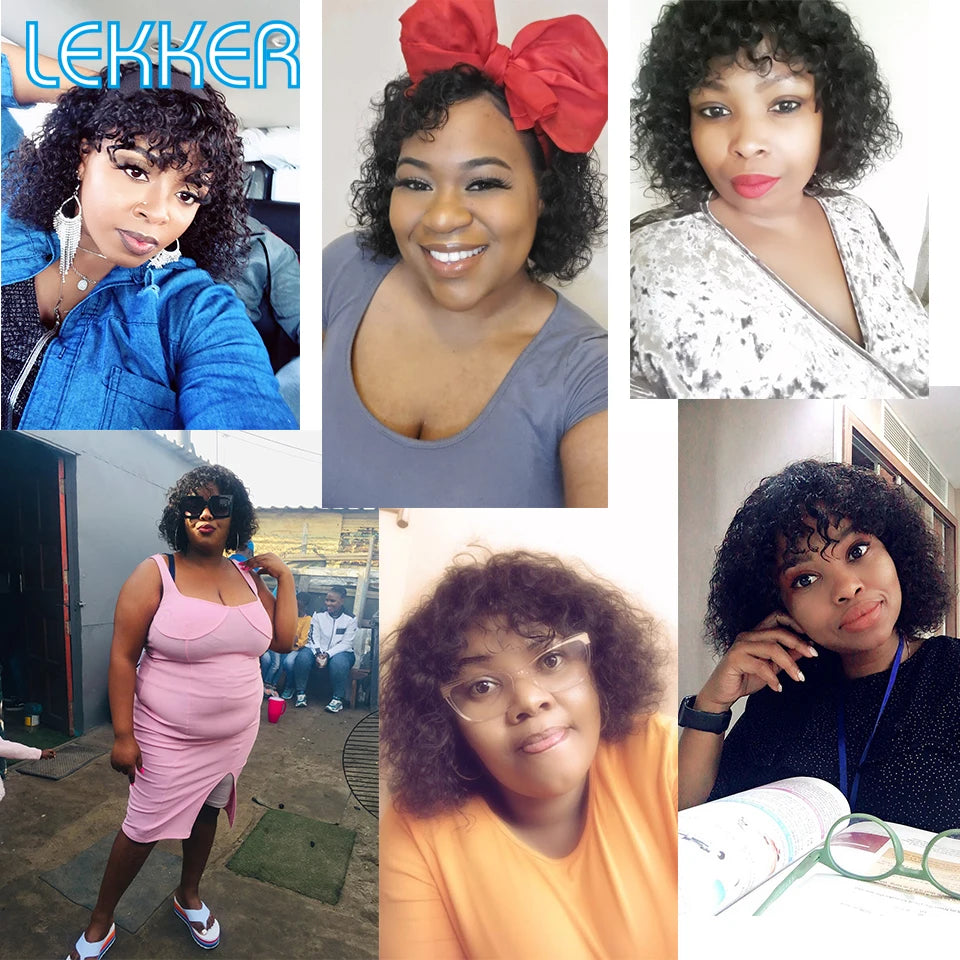 Lekker Colored Short Pixie Afro Kinky Curly Bob 100% Human Hair Wigs For Women Brazilian Remy Hair Ombre Brown Clearance Ginger Badiee Stylez