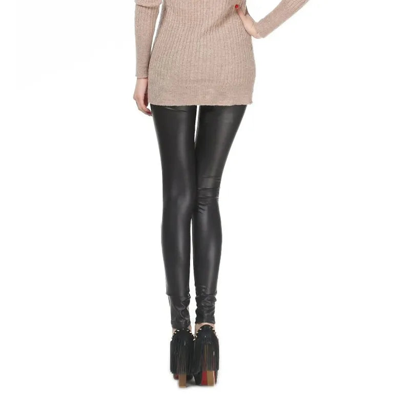 New PU Leather Pants for WOMEN'S Colorful High Waisted Tight Fitting Slimming and Yoga Leggings for External Wear